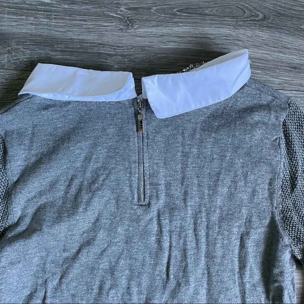 Belldini Rhinestone Collared Pullover Sweater - Picture 4 of 4